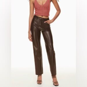 Wilfred Faux Leather Straight-Leg Pants in Dark Brown